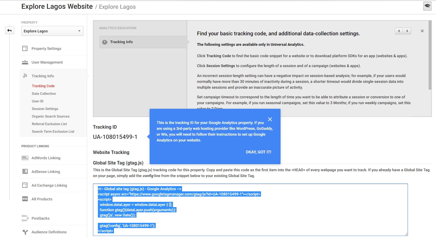 Installing Analytics Tracking Code