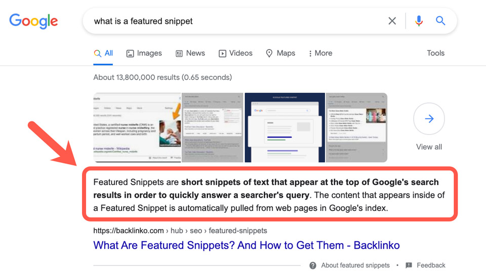 featured snippet example